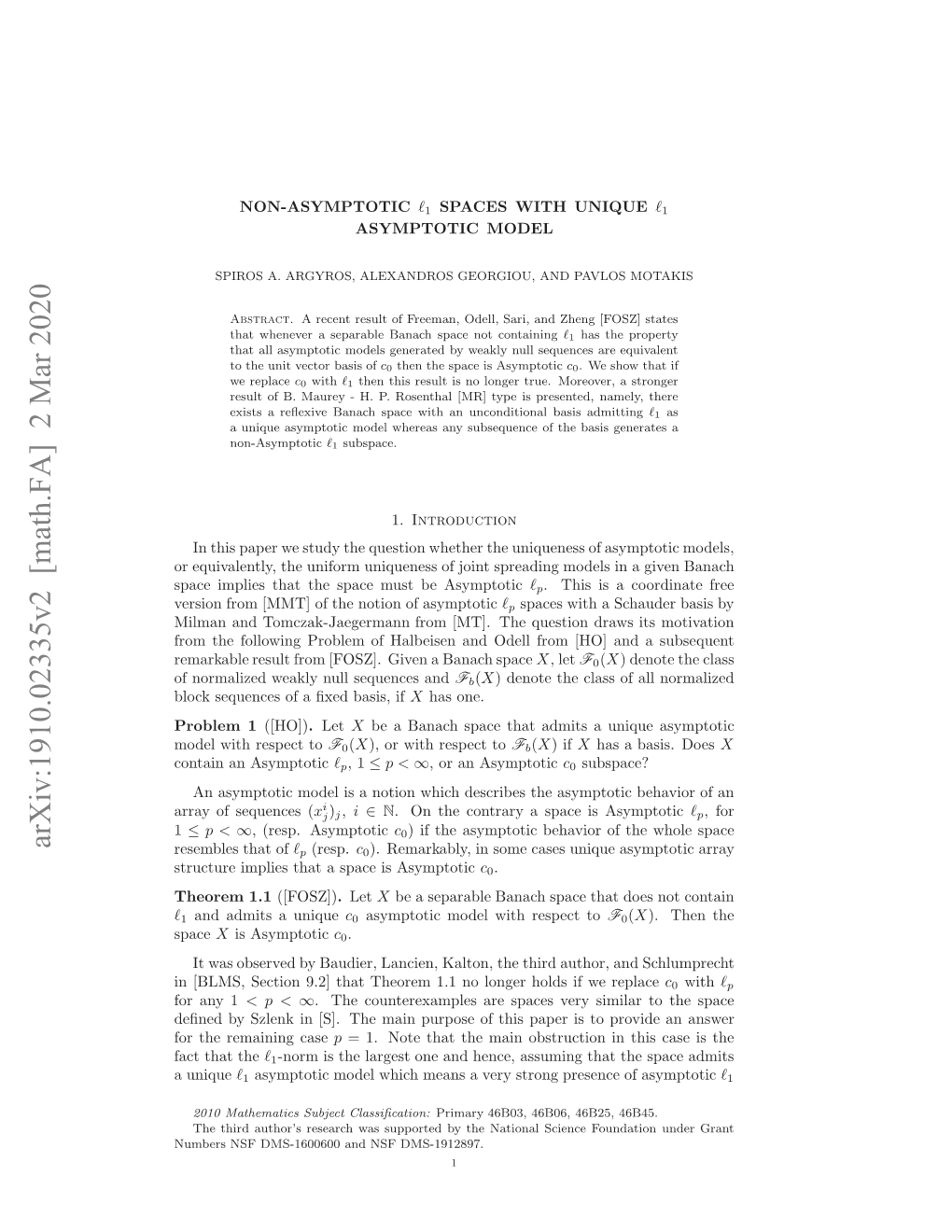 Arxiv:1910.02335V2 [Math.FA] 2 Mar 2020 O N 1 Any for Endb Zeki S.Temi Ups Fti Ae St Rvd Na an Provide to Is Paper This of Purpose Main Case the Remaining the [S]