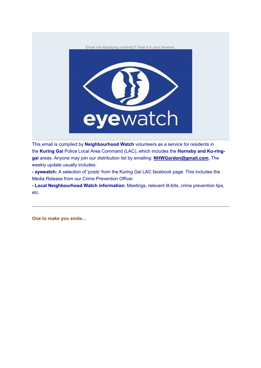 This Email Is Compiled by Neighbourhood Watch Volunteers