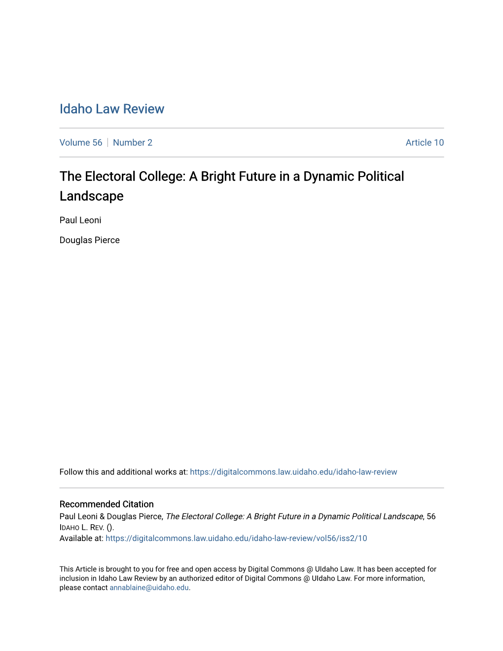 The Electoral College: a Bright Future in a Dynamic Political Landscape