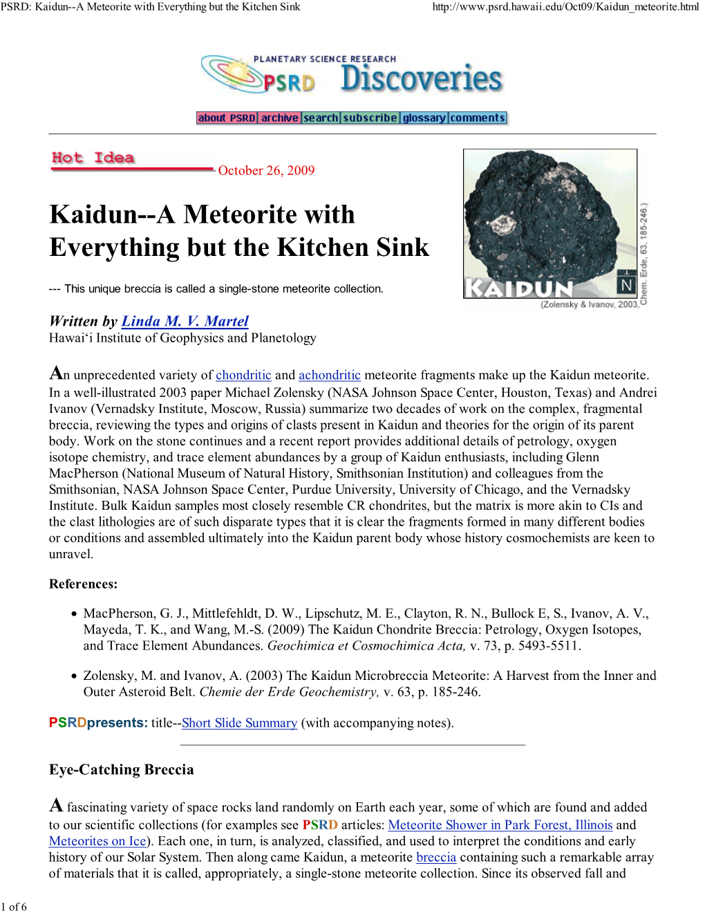 PSRD: Kaidun--A Meteorite with Everything but the Kitchen Sink
