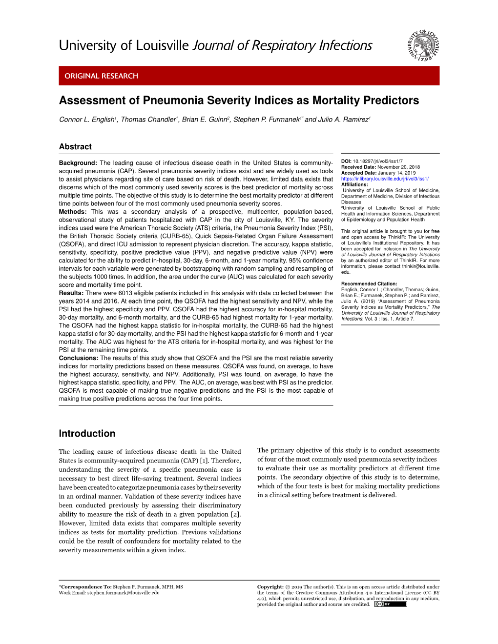 Assessment of Pneumonia Severity Indices As Mortality Predictors