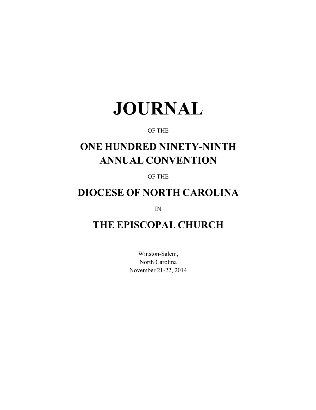 The November 2014 Journal of Convention