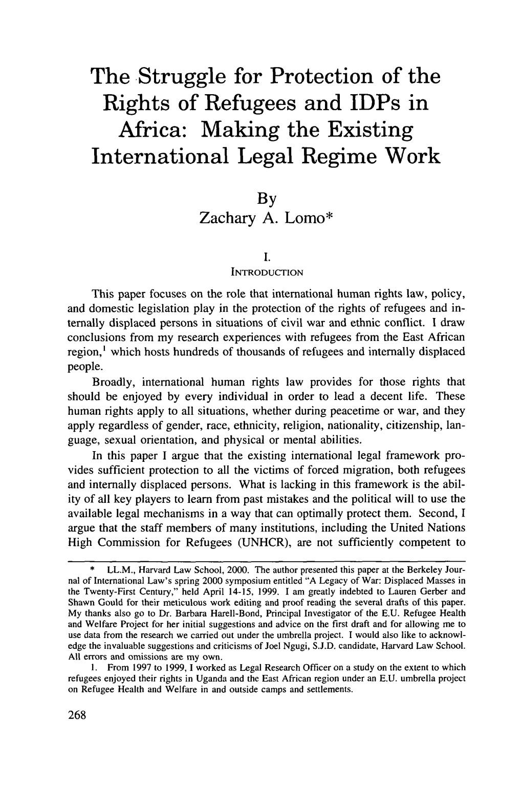 Rights of Refugees and Idps in Africa: Making the Existing International Legal Regime Work