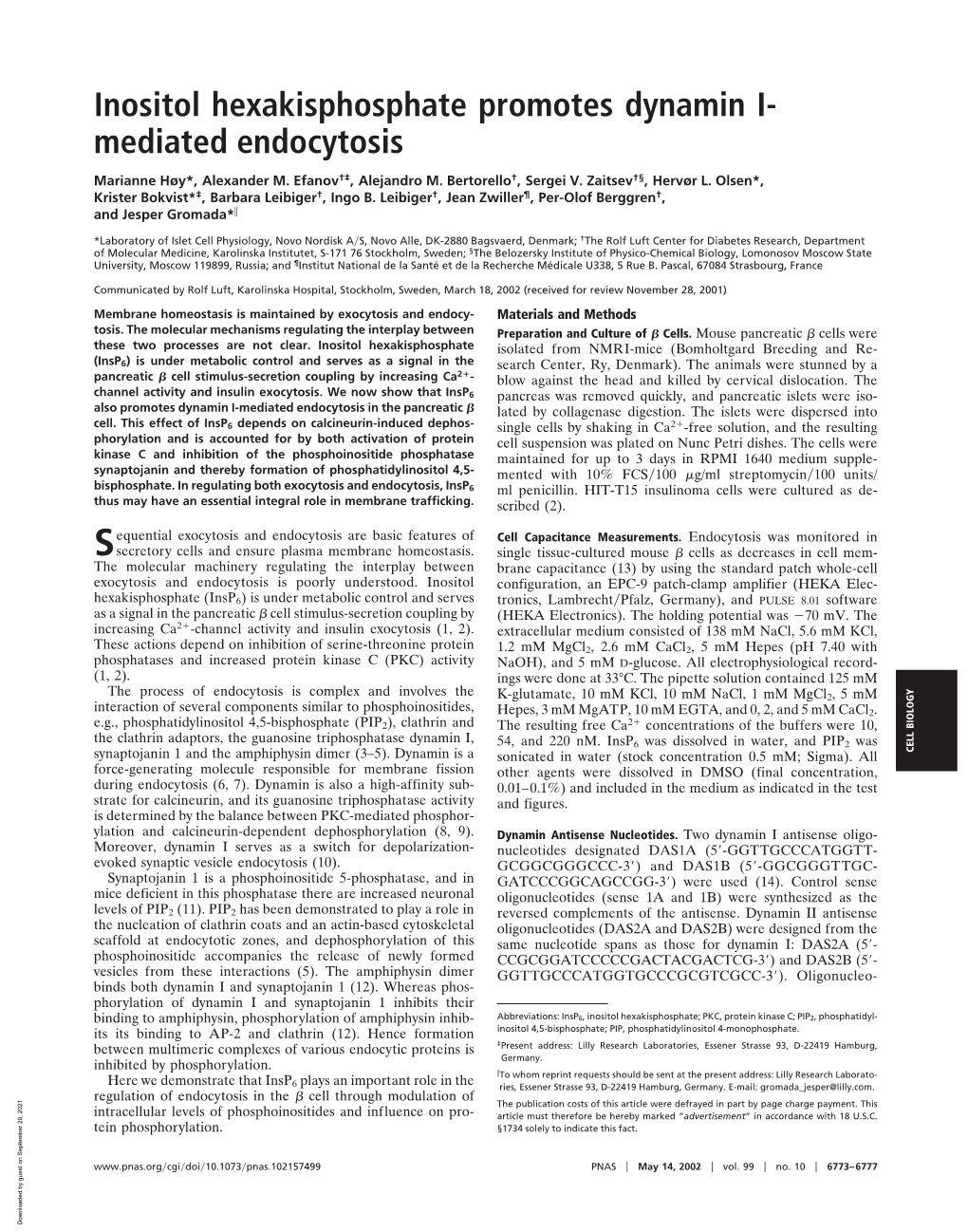 Inositol Hexakisphosphate Promotes Dynamin I- Mediated Endocytosis