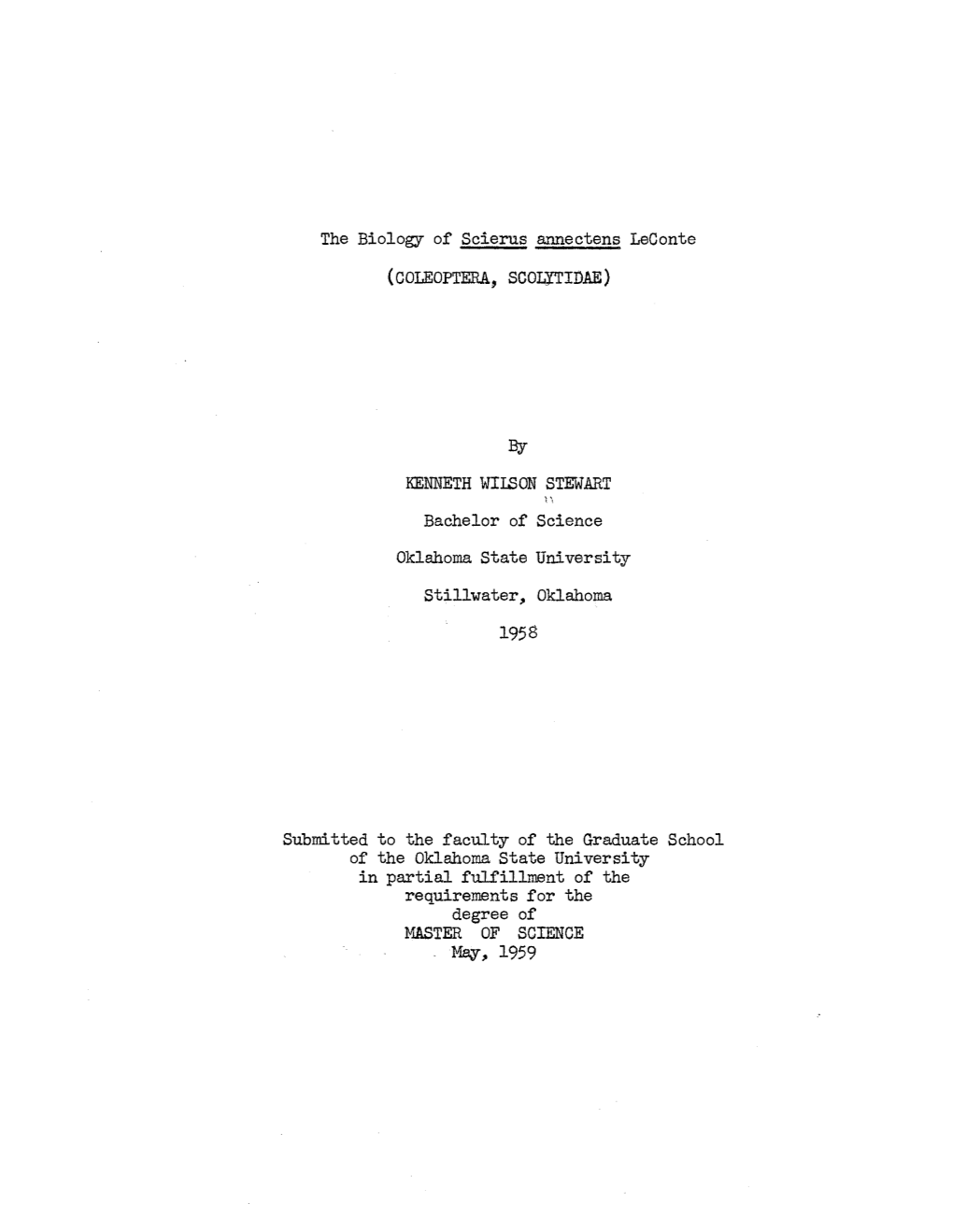 MASTER of SCIENCE - May, 1959 OKLAHOMA STATE UNIVERSITY LIBRARY FEB 29 1960