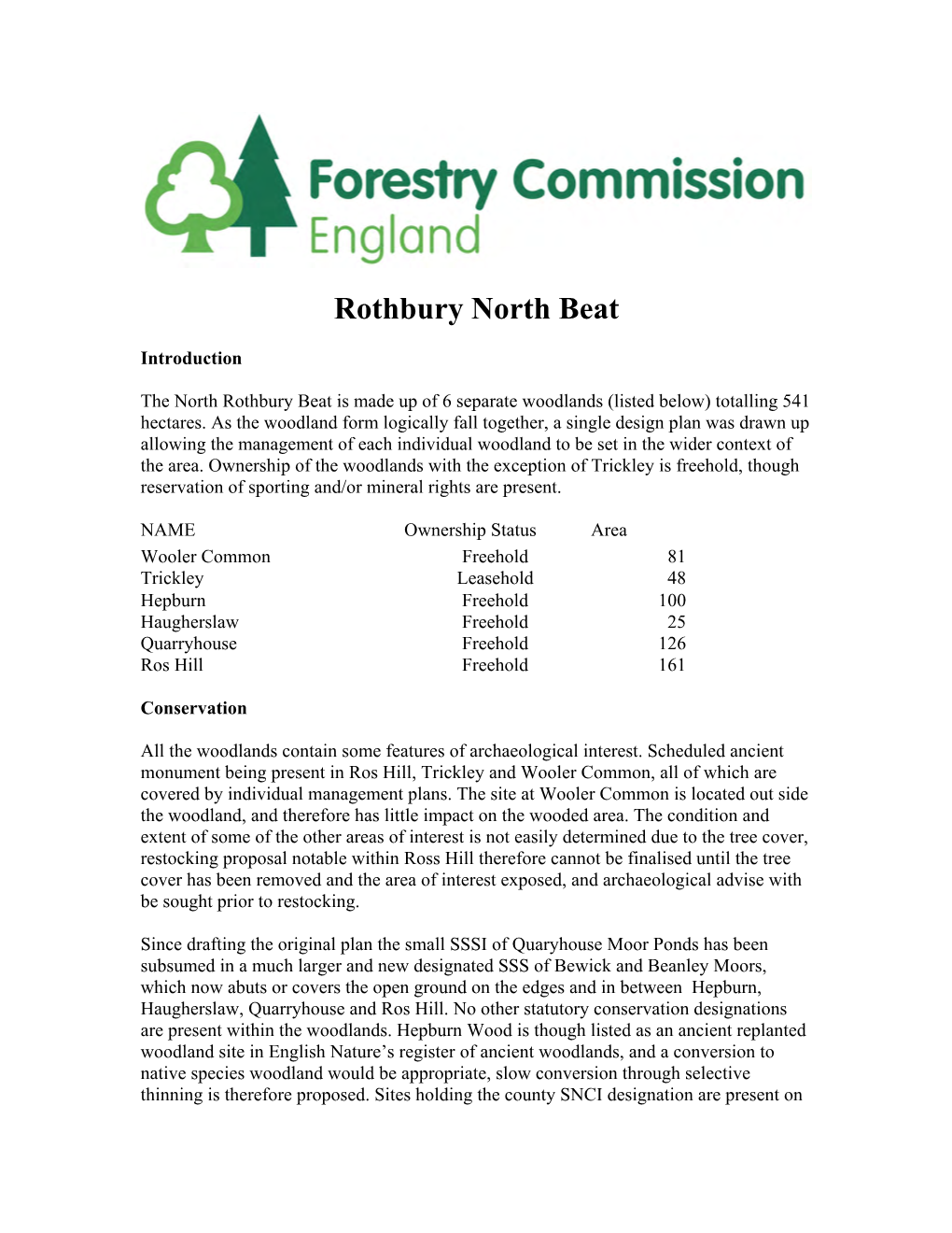 Rothbury Forest Plan 2014