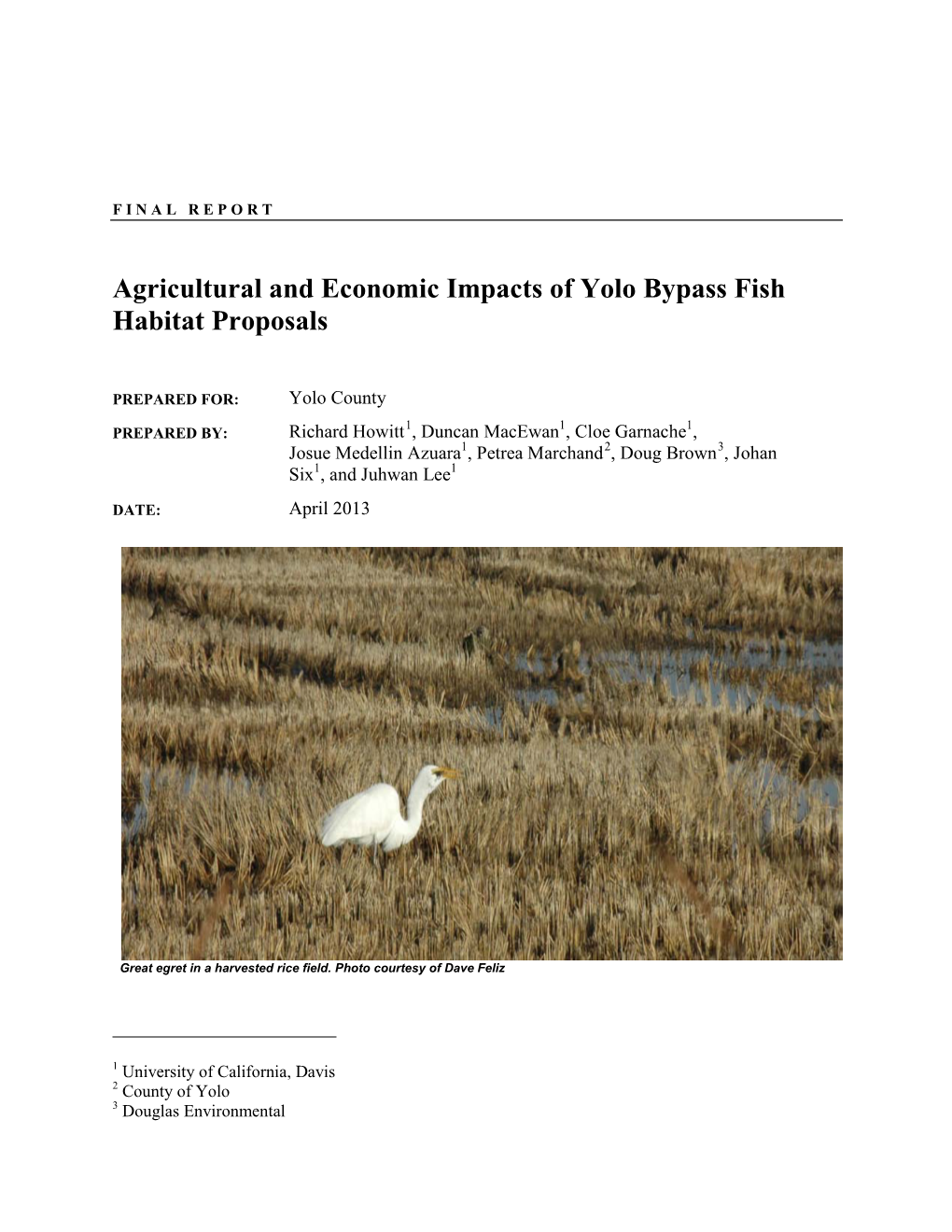 Agricultural and Economic Impacts of Yolo Bypass Fish Habitat Proposals