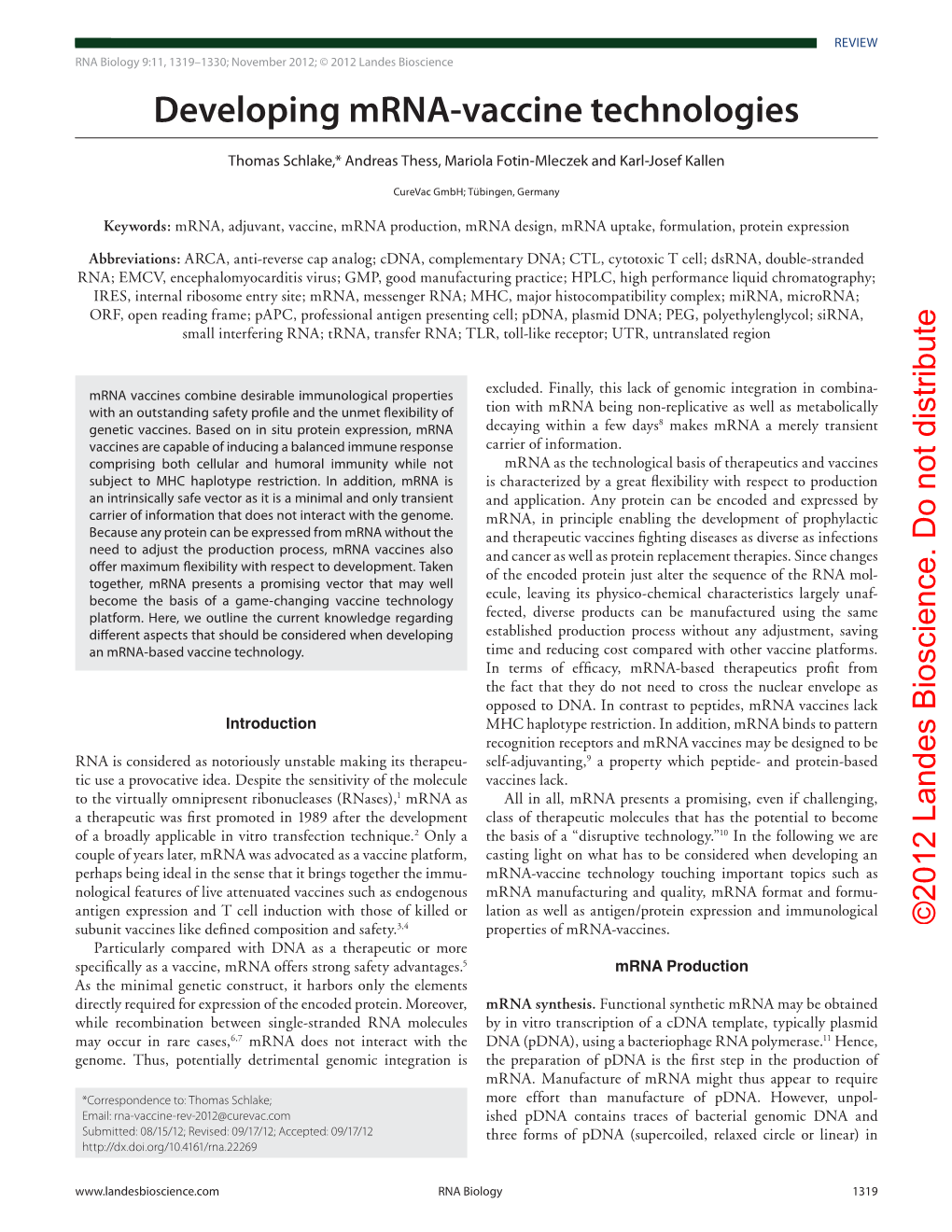 Developing Mrna-Vaccine Technologies