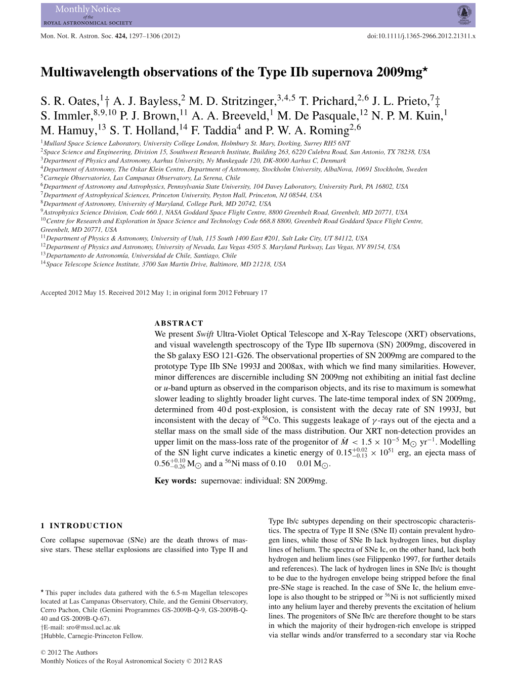 Multiwavelength Observations of the Type Iib Supernova 2009Mg