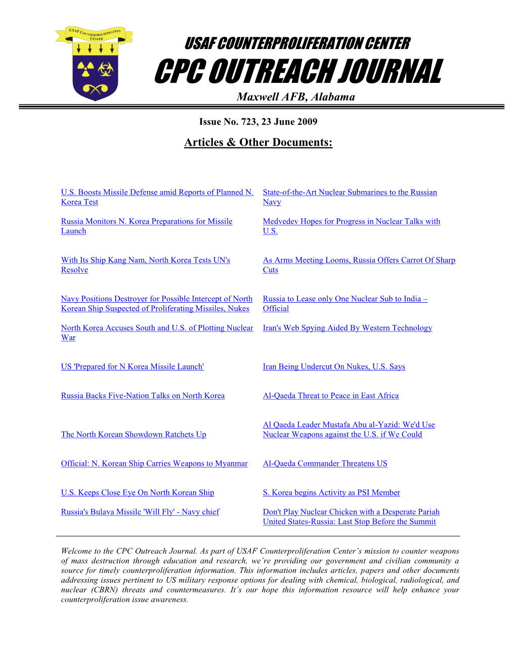 USAF Counterproliferation Center CPC Outreach Journal #723