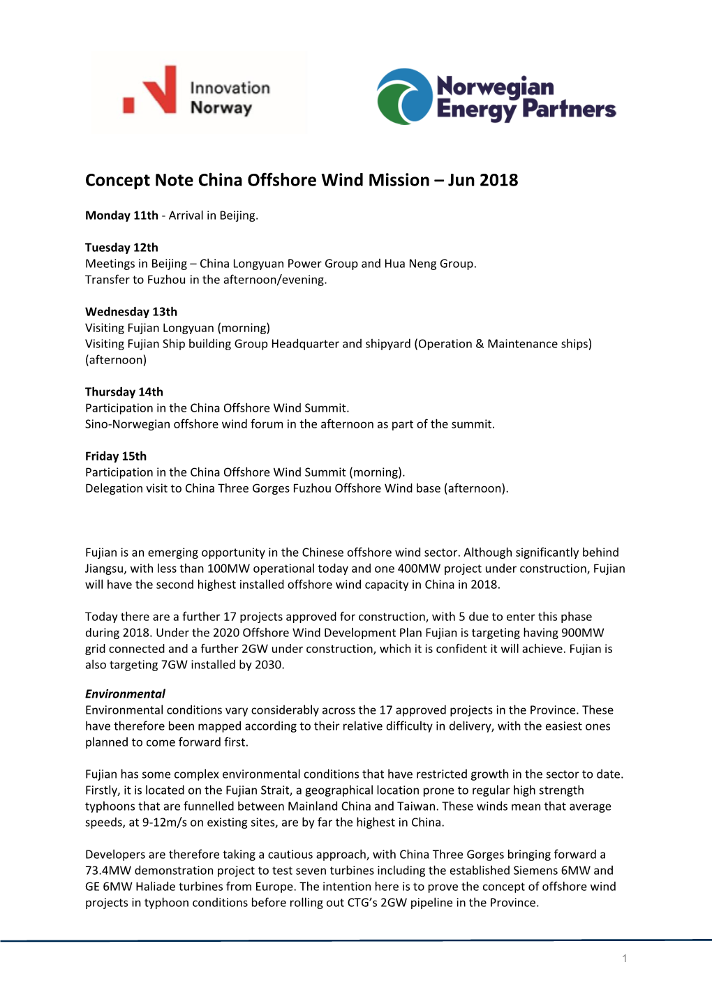 Concept Note China Offshore Wind Mission – Jun 2018