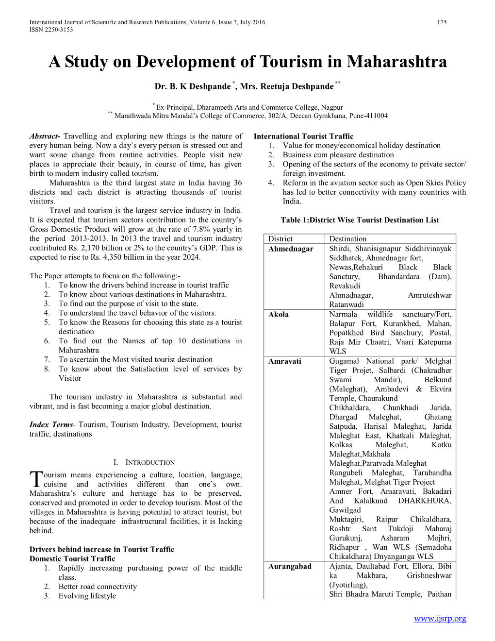 A Study on Development of Tourism in Maharashtra