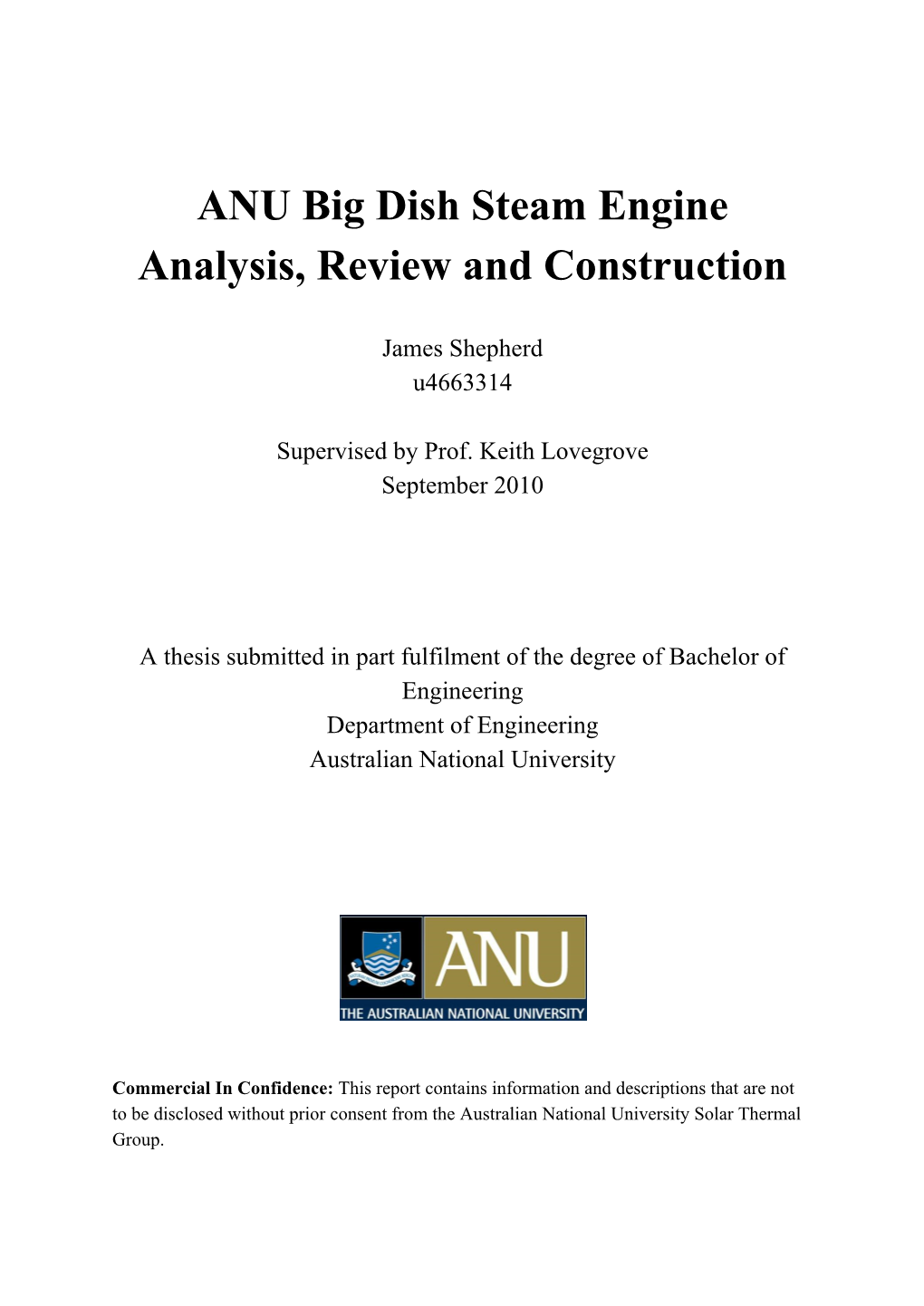 ANU Big Dish Steam Engine Analysis, Review and Construction