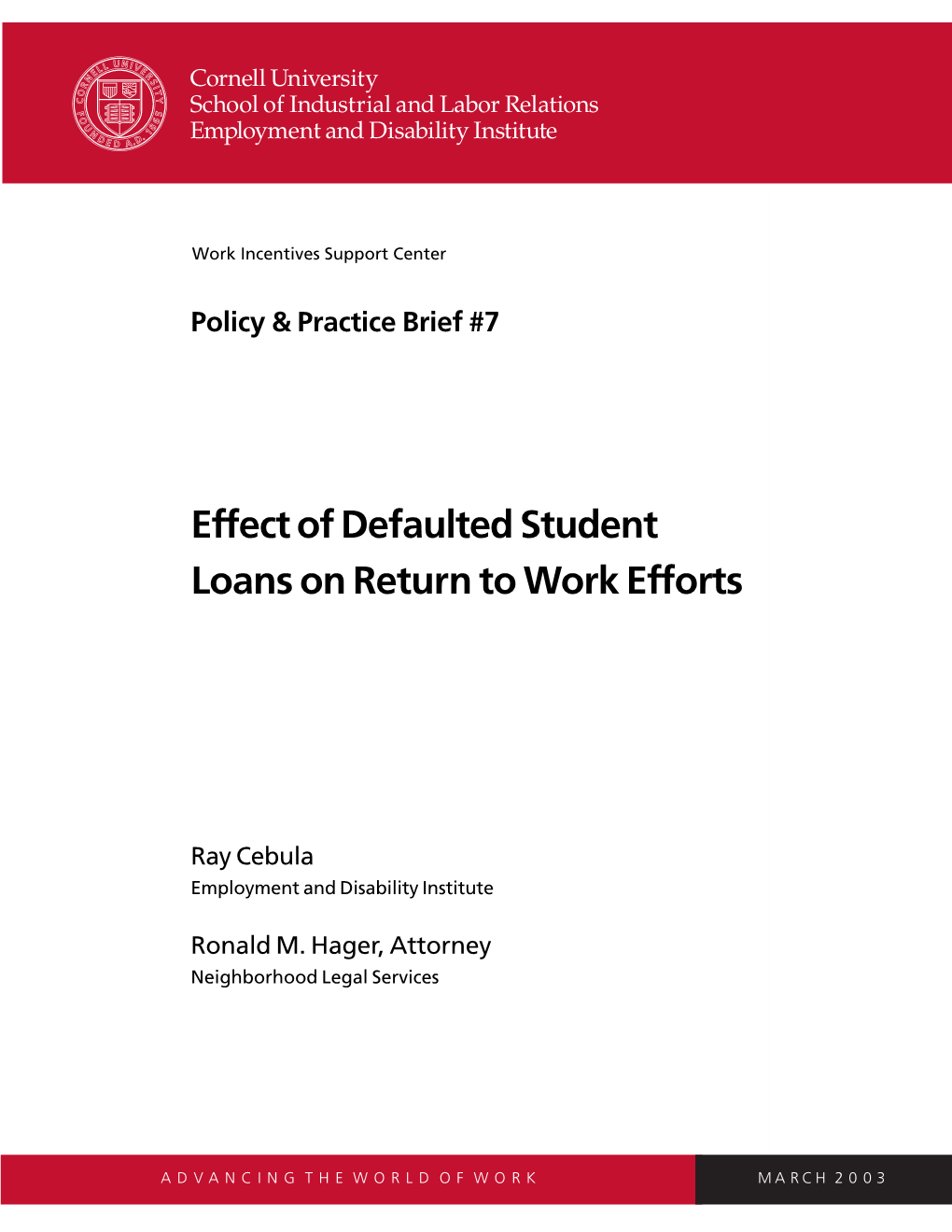 Effect of Defaulted Student Loans on Return to Work Efforts