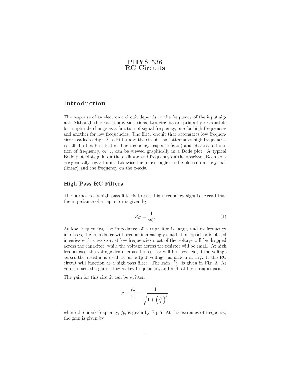 PHYS 536 RC Circuits Introduction