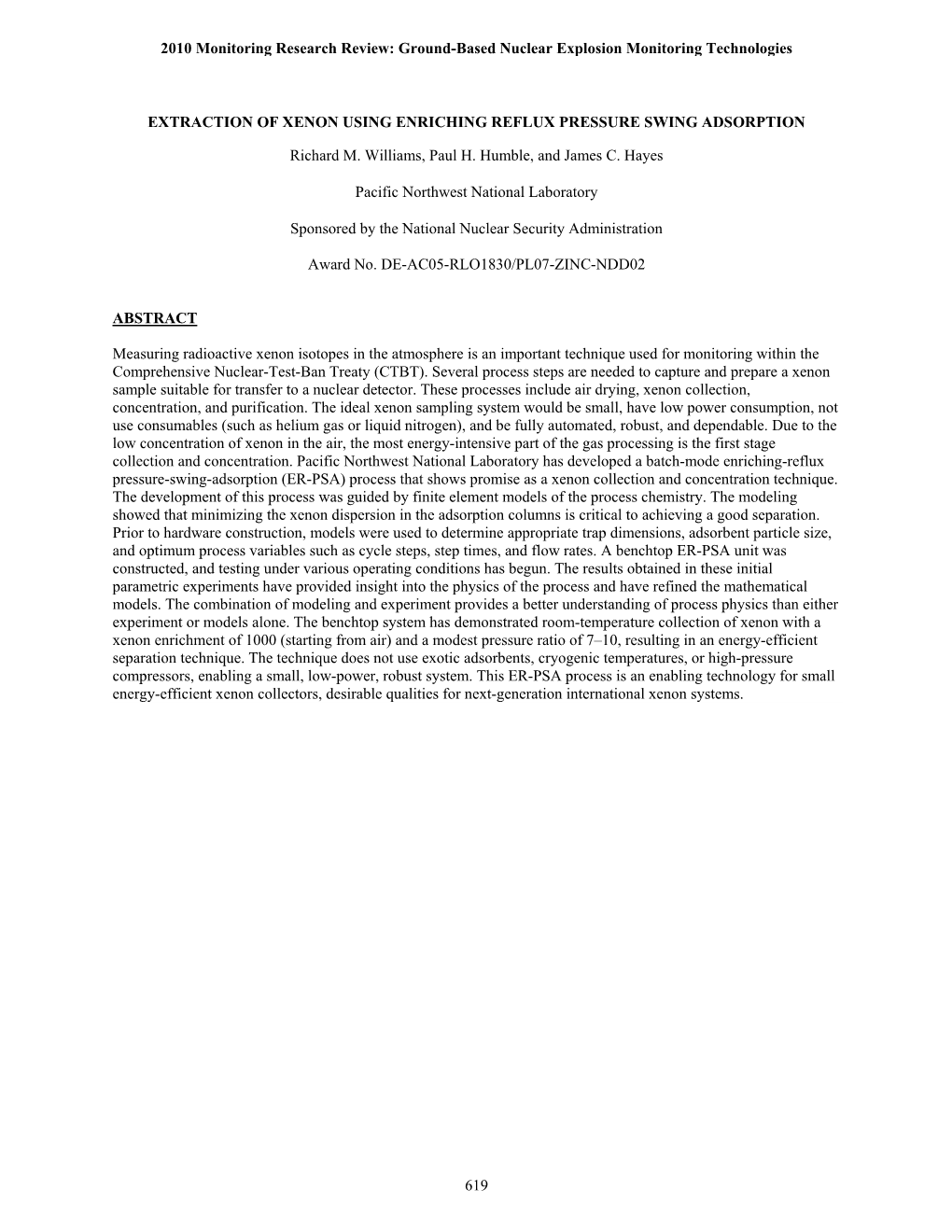 Extraction of Xenon Using Enriching Reflux Pressure Swing Adsorption