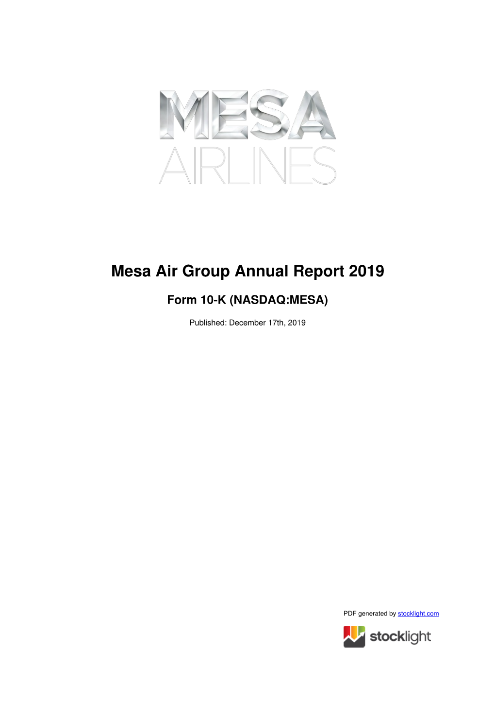 Mesa Air Group Annual Report 2019