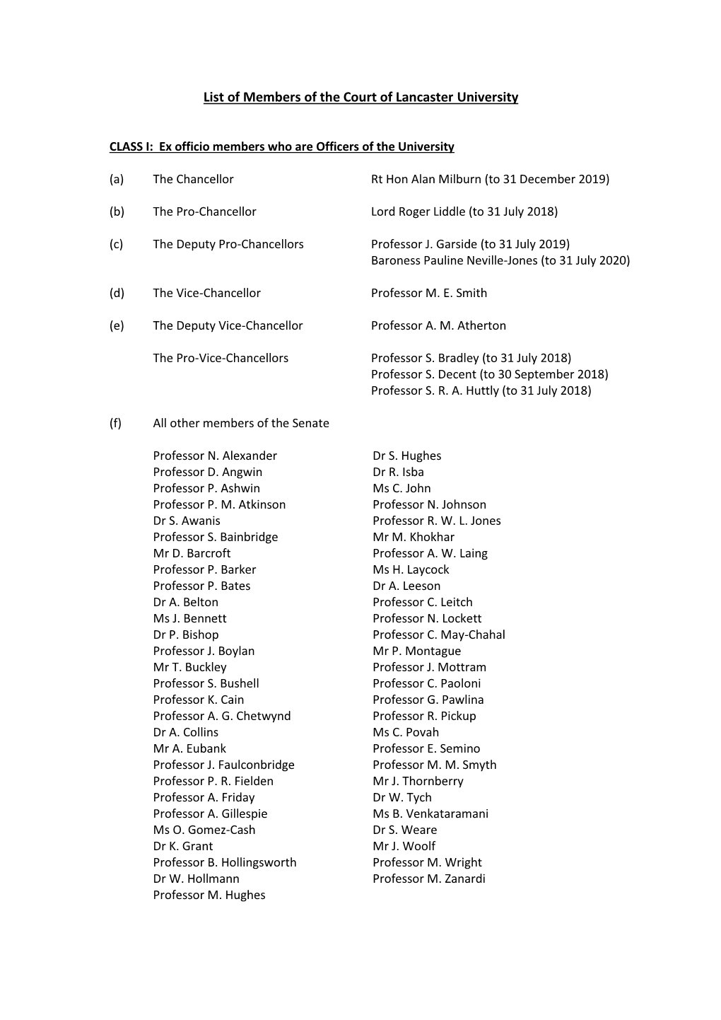 List of Members of the Court of Lancaster University