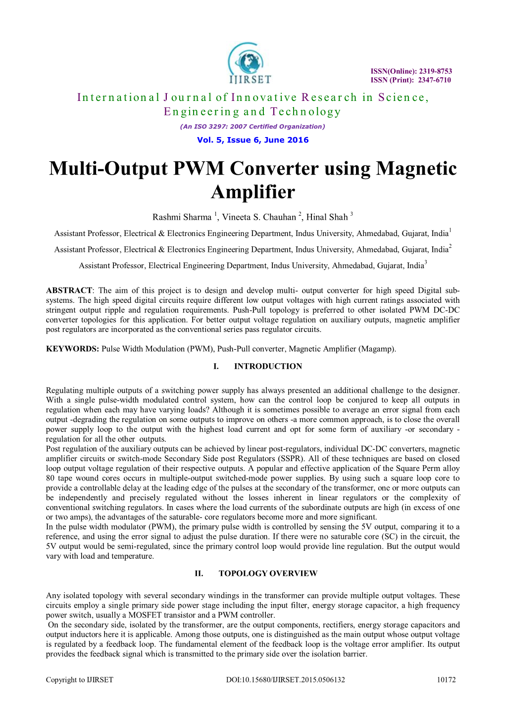 Multi-Output PWM Converter Using Magnetic Amplifier