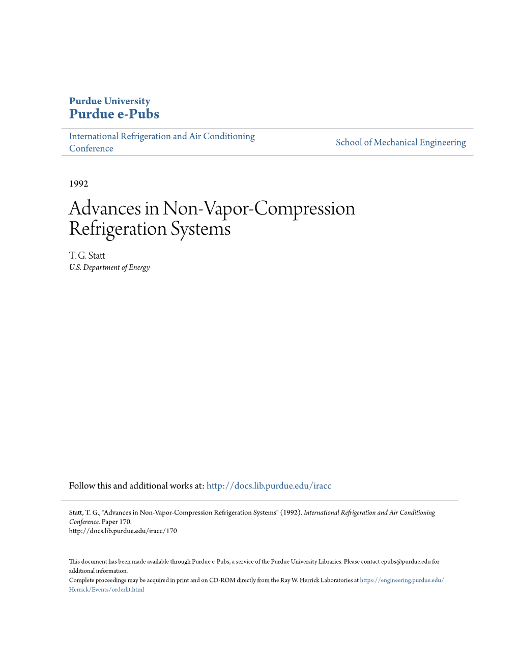 Advances in Non-Vapor-Compression Refrigeration Systems T