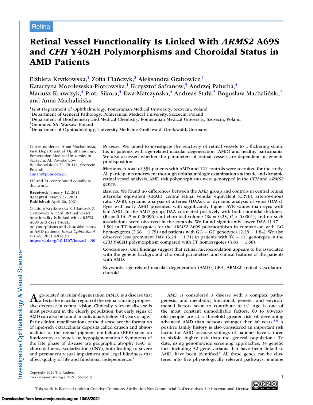 Retinal Vessel Functionality Is Linked with ARMS2 A69S and CFH Y402H Polymorphisms and Choroidal Status in AMD Patients