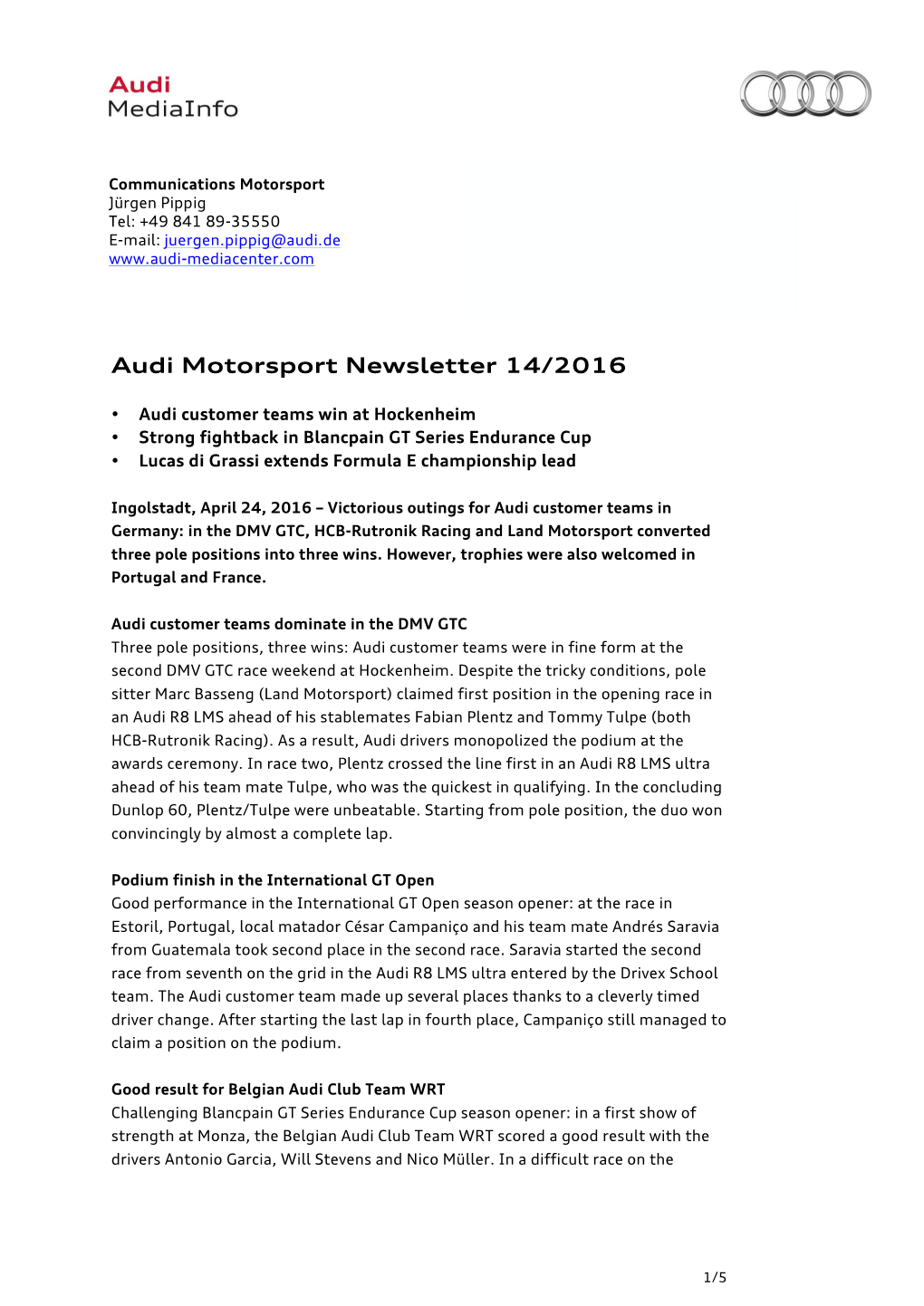 Audi Motorsport Newsletter 14/2016
