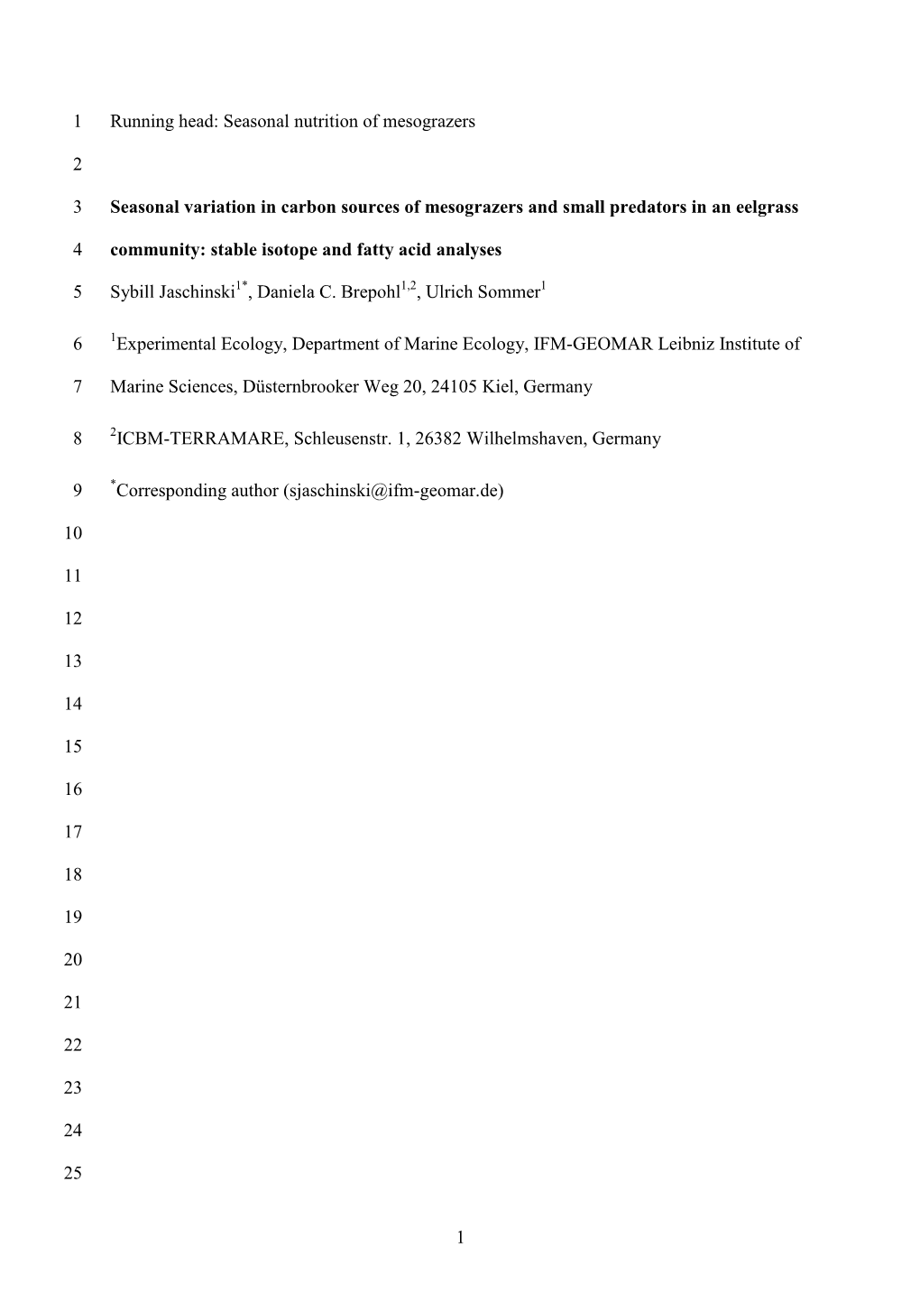 Seasonal Nutrition of Mesograzers 1 2 Seasonal Variation in Carbon