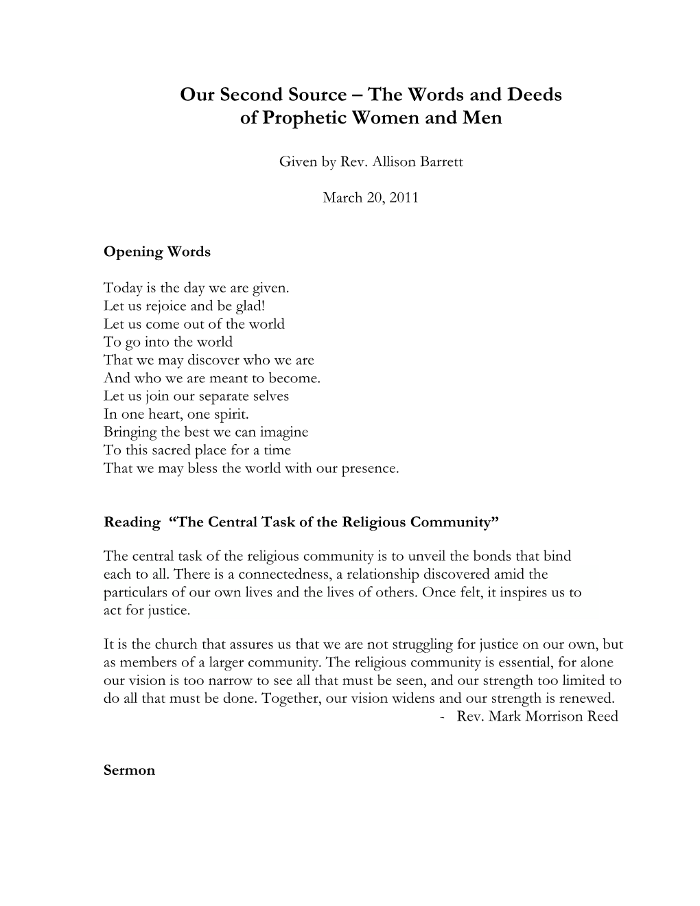 The Words and Deeds of Prophetic Women and Men