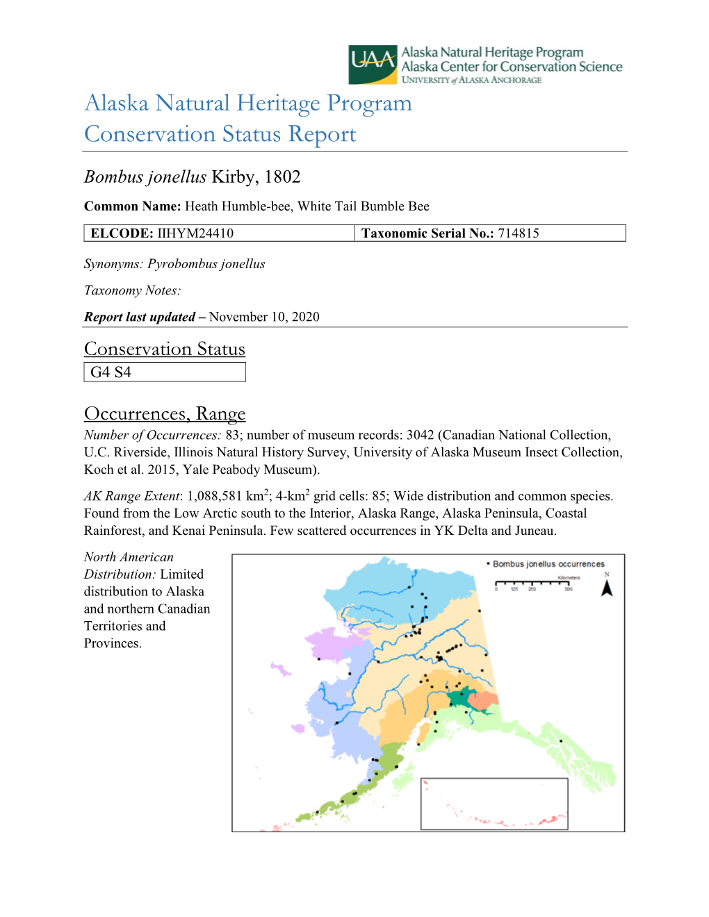 Alaska Natural Heritage Program Conservation Status Report