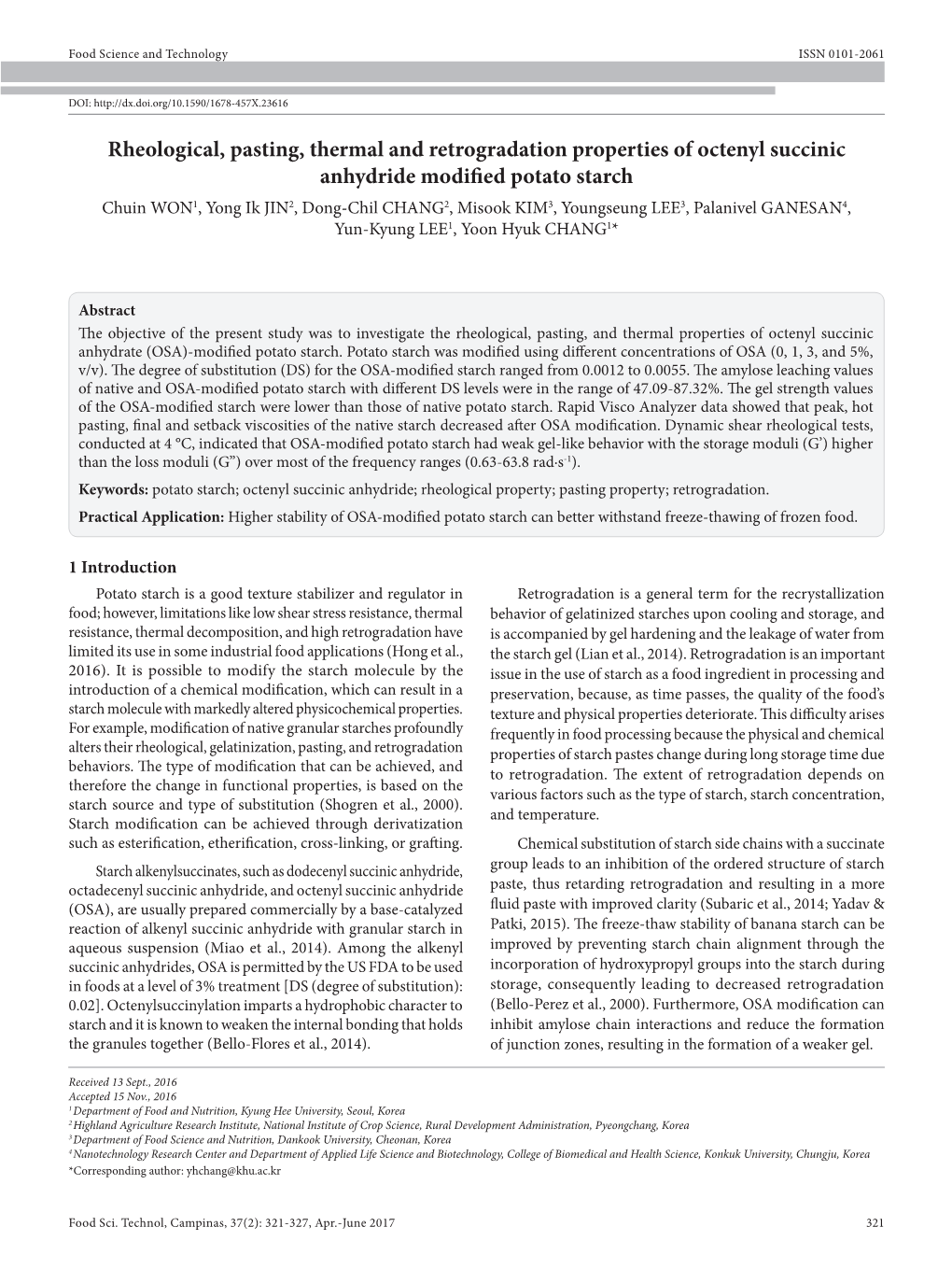 Rheological, Pasting, Thermal and Retrogradation