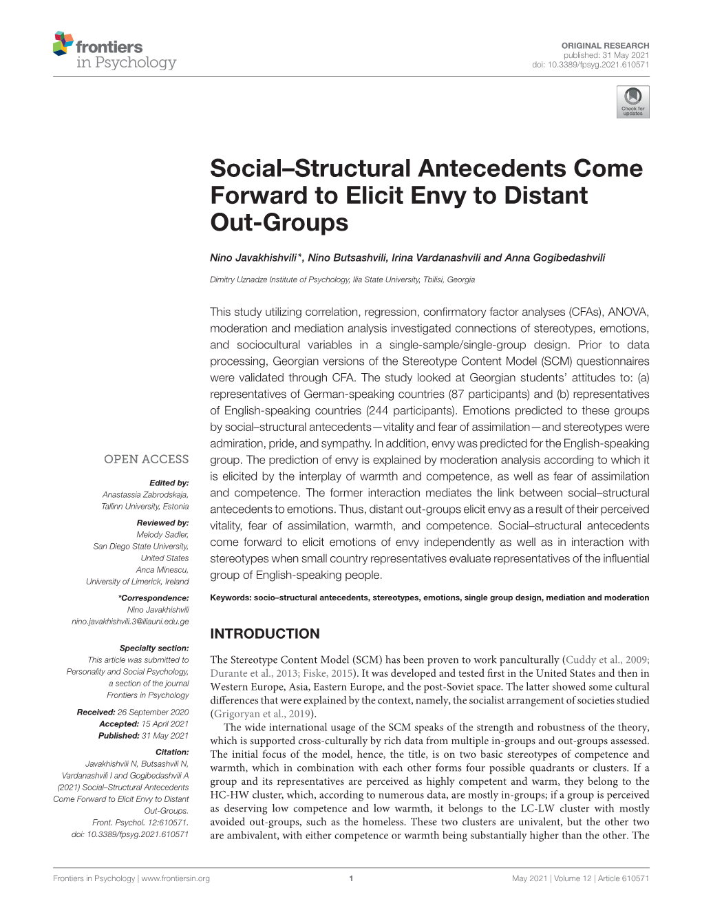 Social–Structural Antecedents Come Forward to Elicit Envy to Distant Out-Groups