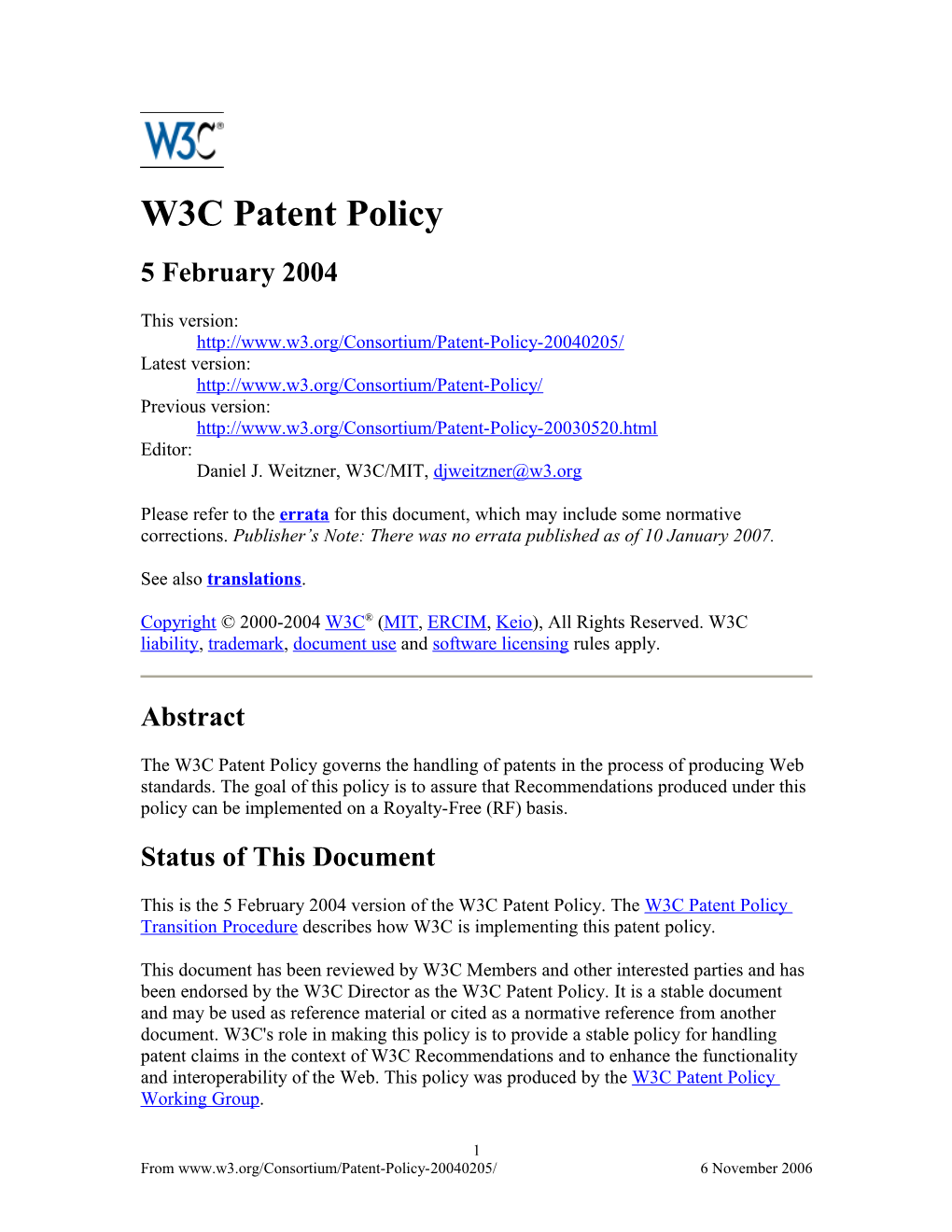 W3C Patent Policy