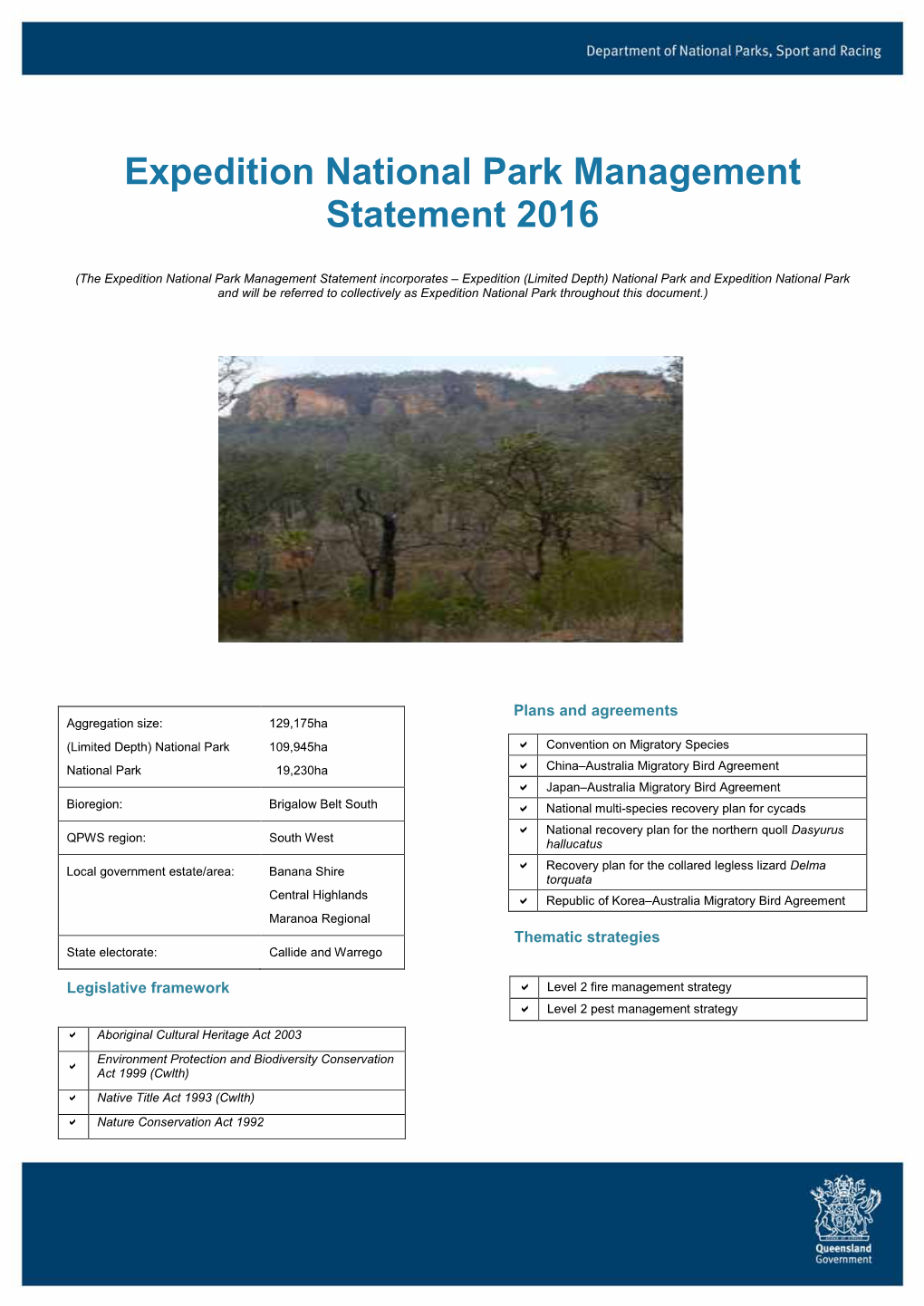 Expedition (Limited Depth) National Park Management Statement 2016