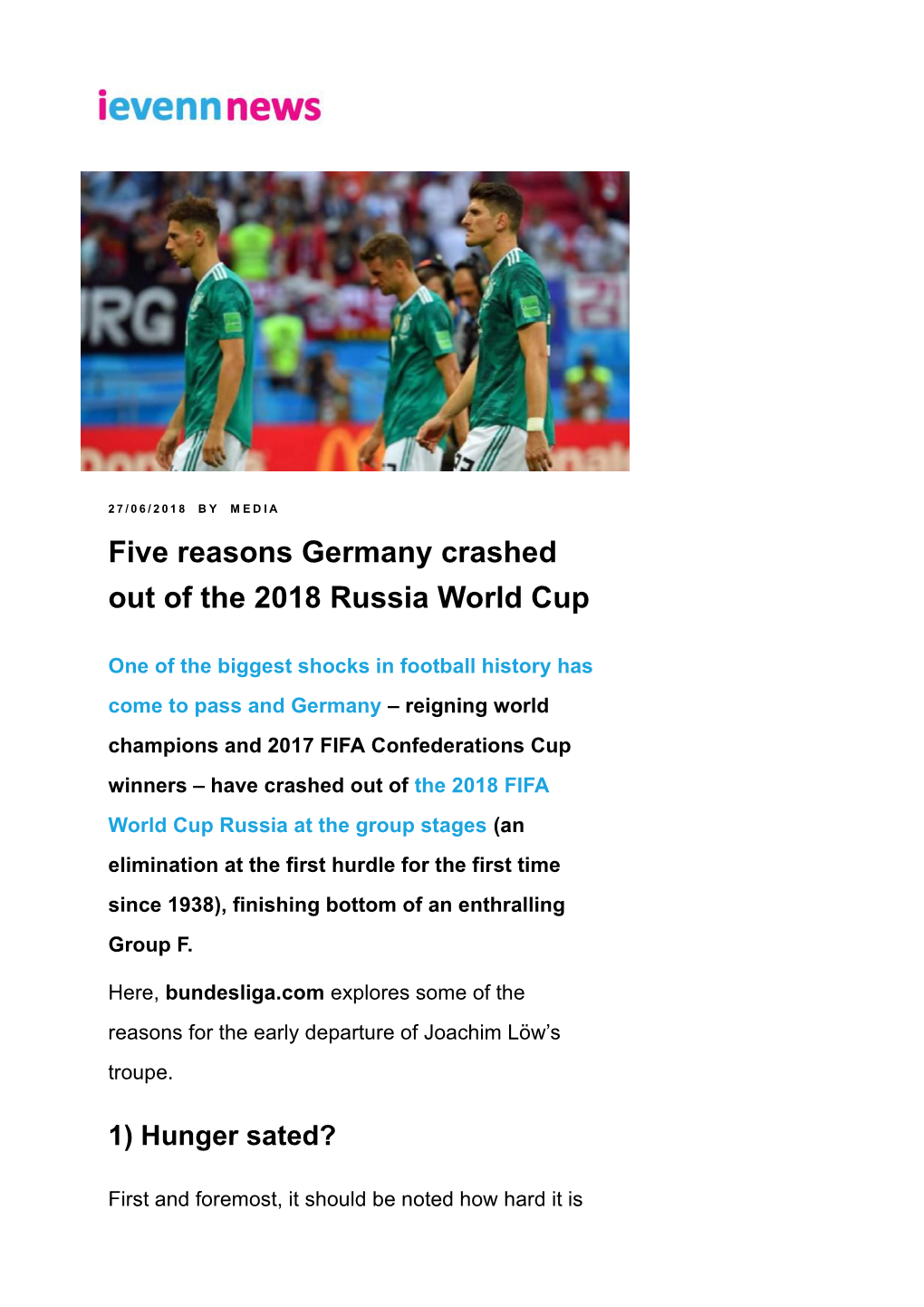 Five Reasons Germany Crashed out of the 2018 Russia World Cup