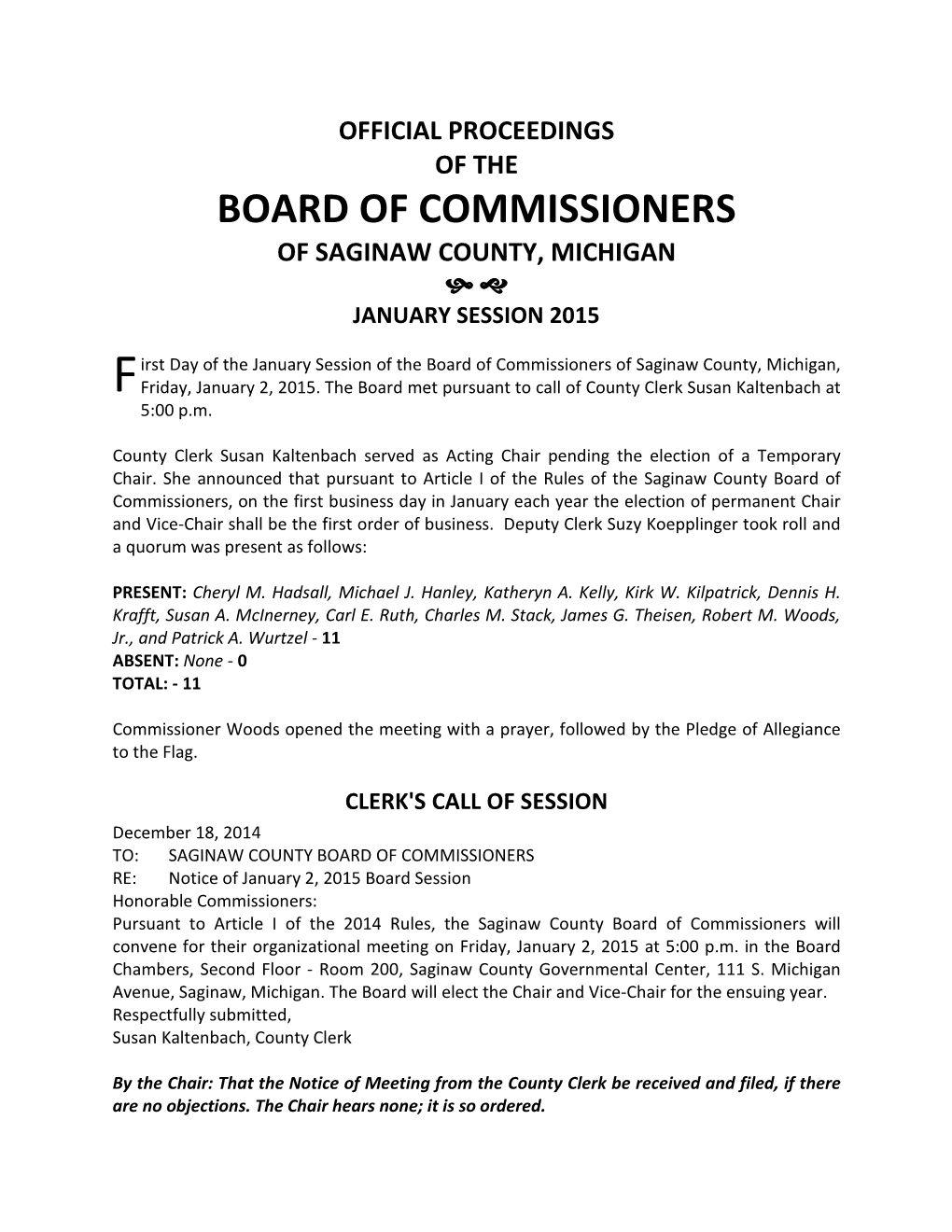 Board of Commissioners of Saginaw County, Michigan   January Session 2015