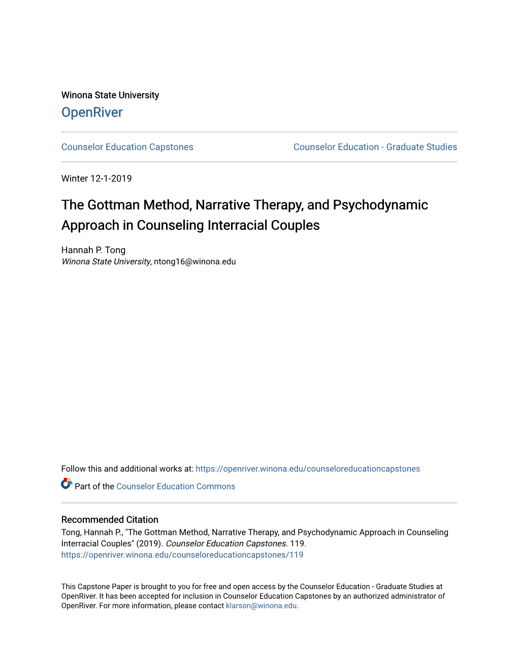 The Gottman Method, Narrative Therapy, and Psychodynamic Approach in Counseling Interracial Couples