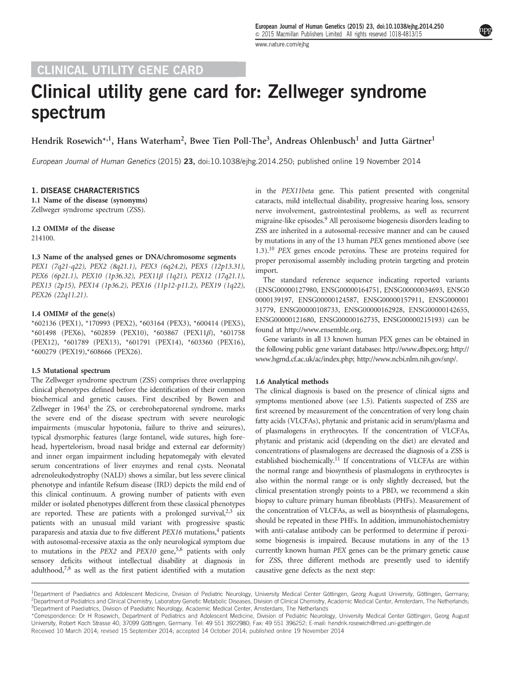 Zellweger Syndrome Spectrum