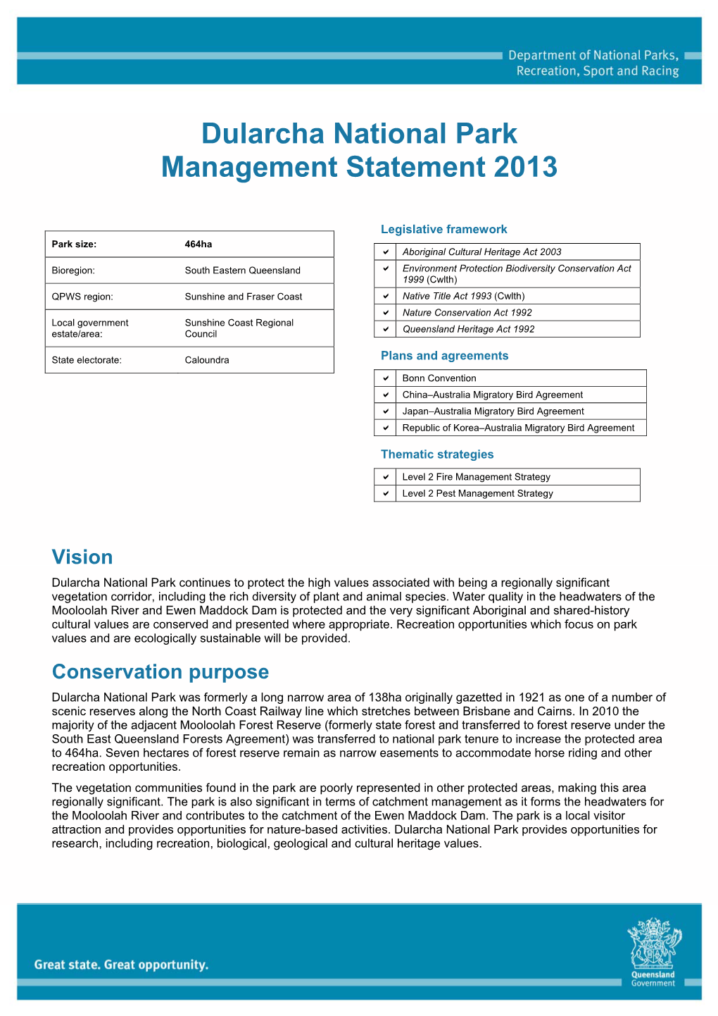 Dularcha National Park Management Statement 2013