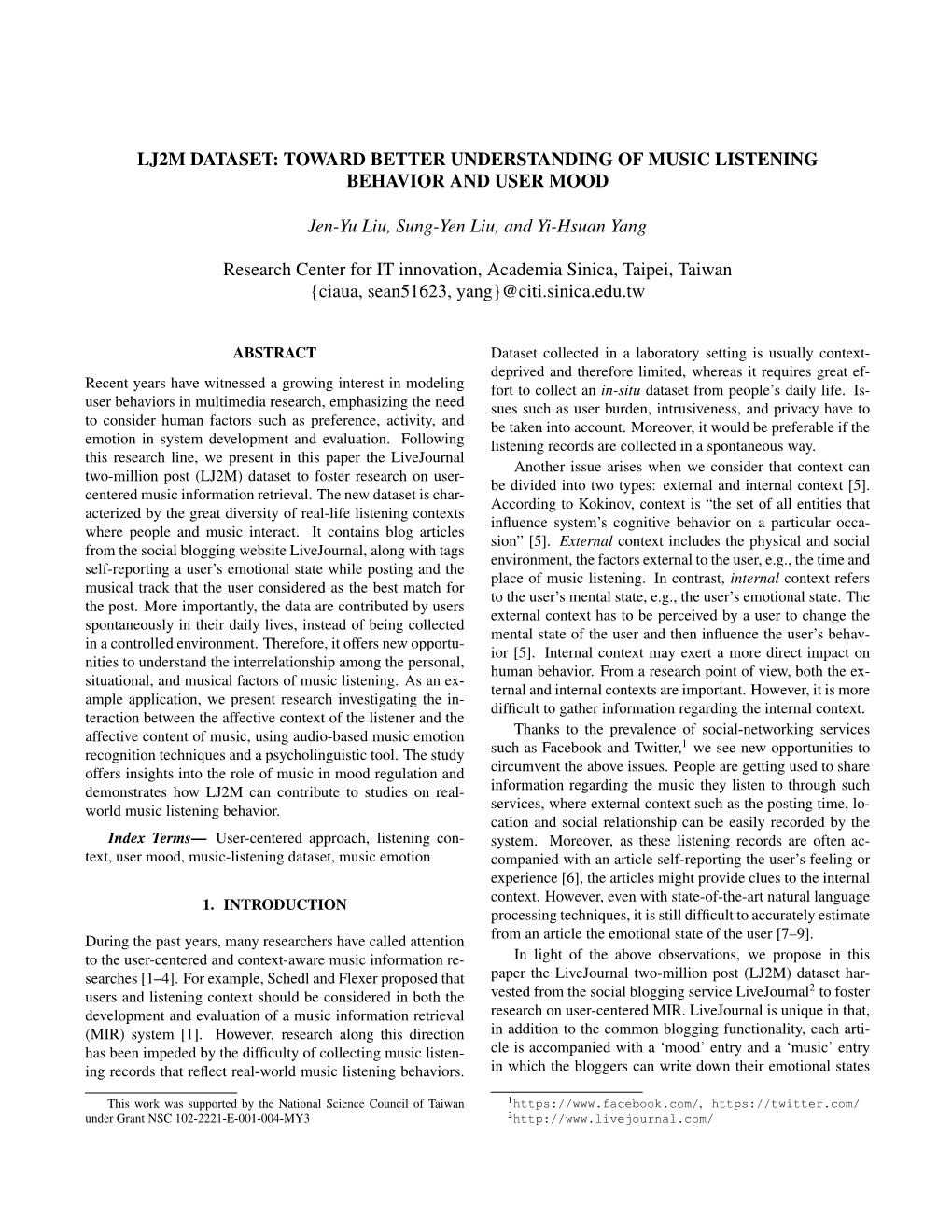 Lj2m Dataset: Toward Better Understanding of Music Listening Behavior and User Mood