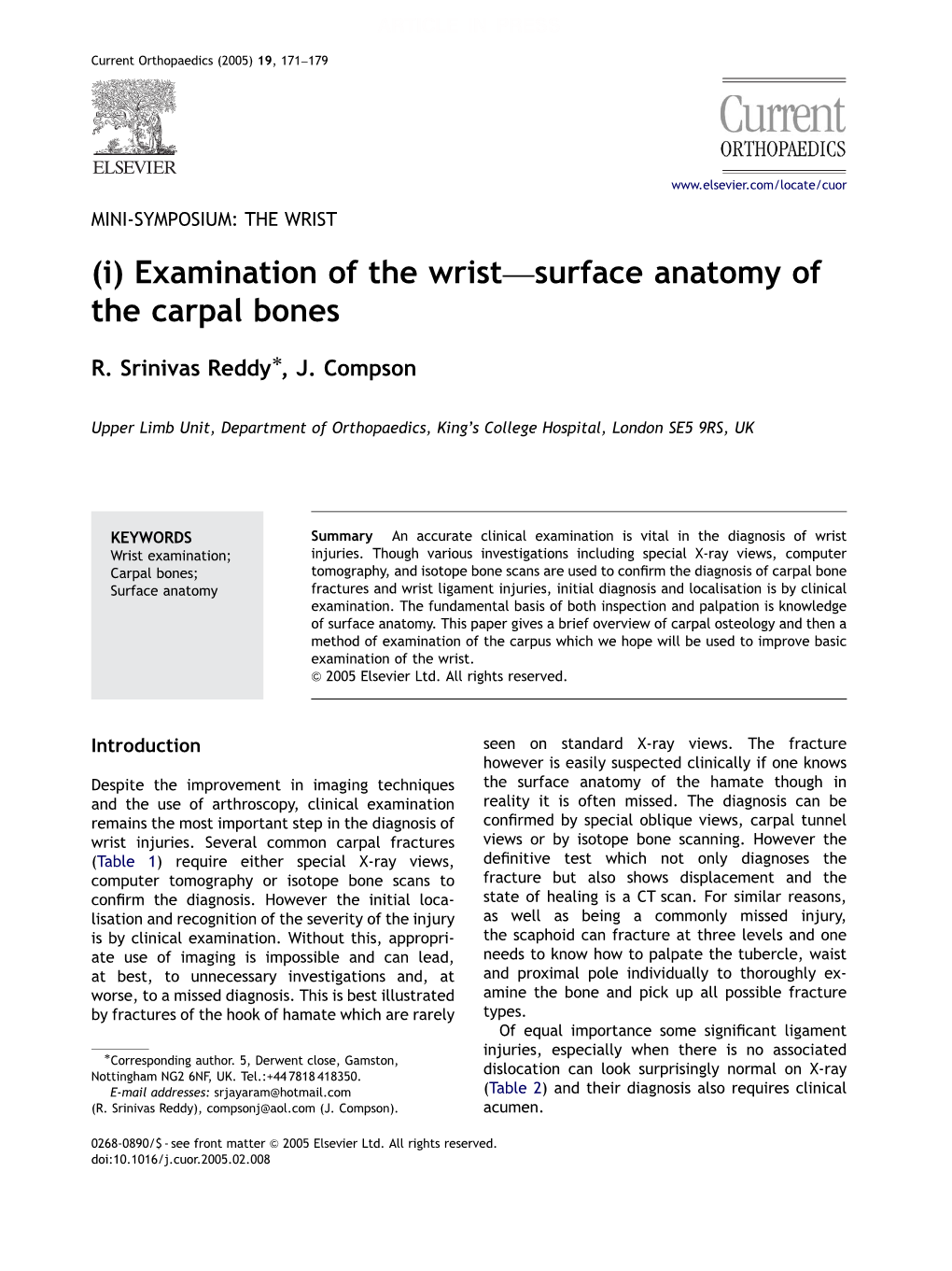(I) Examination of the Wrist—Surface Anatomy of the Carpal Bones