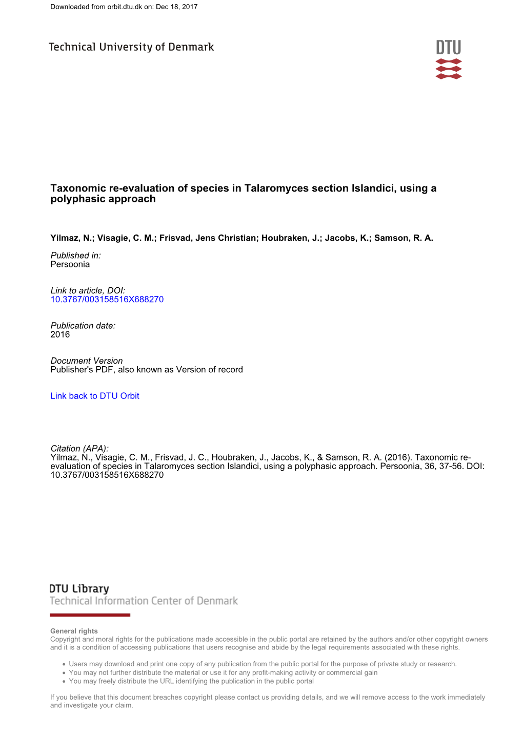 Taxonomic Re-Evaluation of Species in Talaromyces Section Islandici, Using a Polyphasic Approach