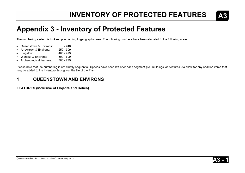 Appendix 3 - Inventory of Protected Features