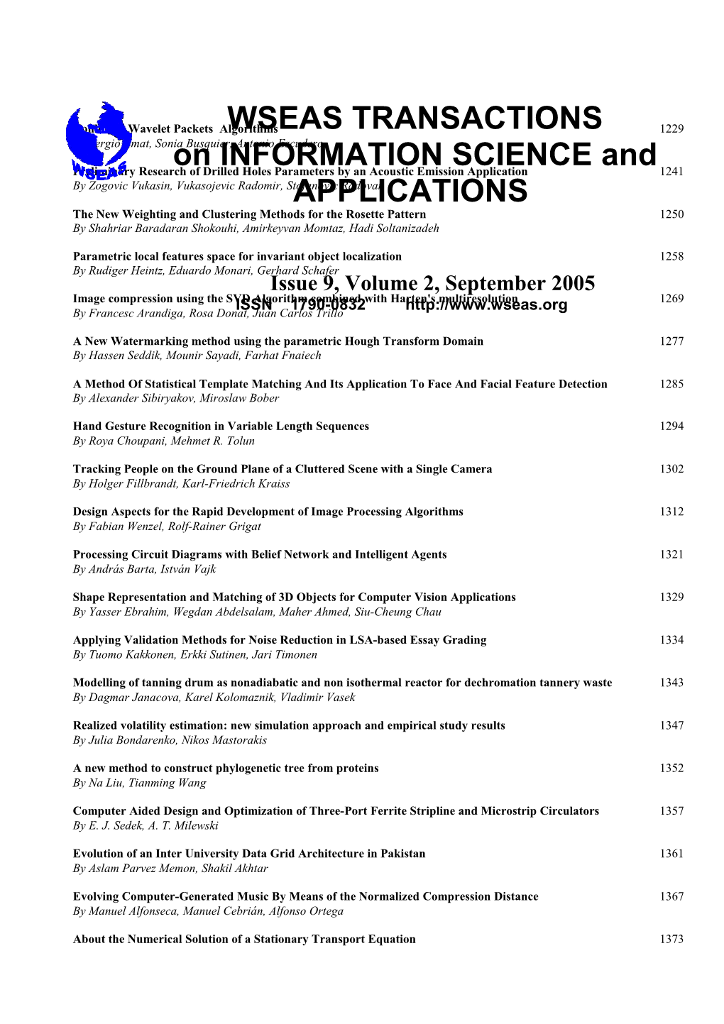 WSEAS Trans. on INFORMATION SCIENCE and APPLICATIONS, September 2005