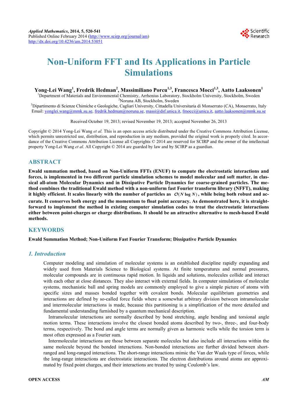 Non-Uniform FFT and Its Applications in Particle Simulations