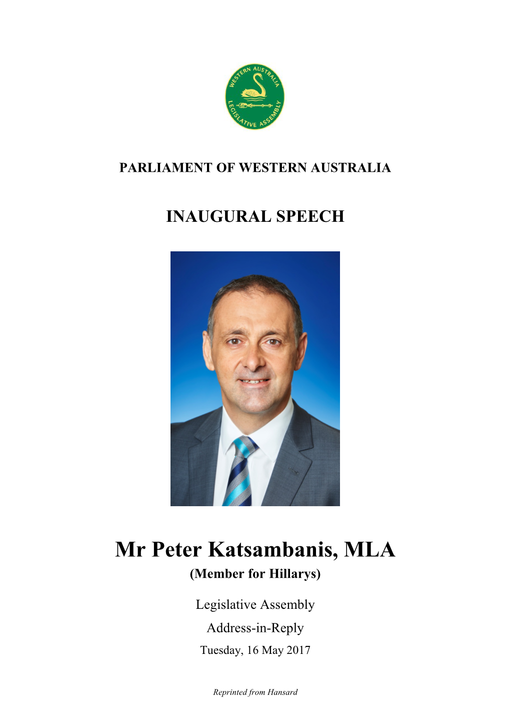 Mr Peter Katsambanis, MLA (Member for Hillarys)