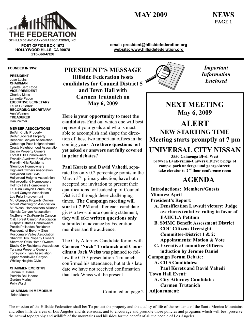 May 2009 Newsletter