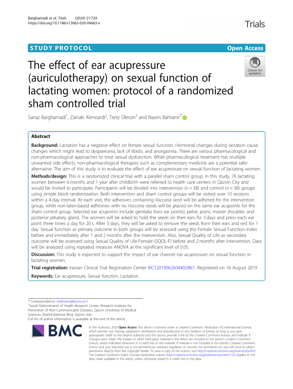 The Effect of Ear Acupressure (Auriculotherapy) On