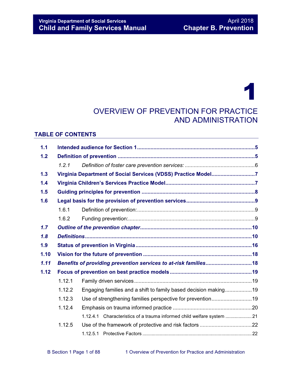 Overview of Prevention for Practice and Administration