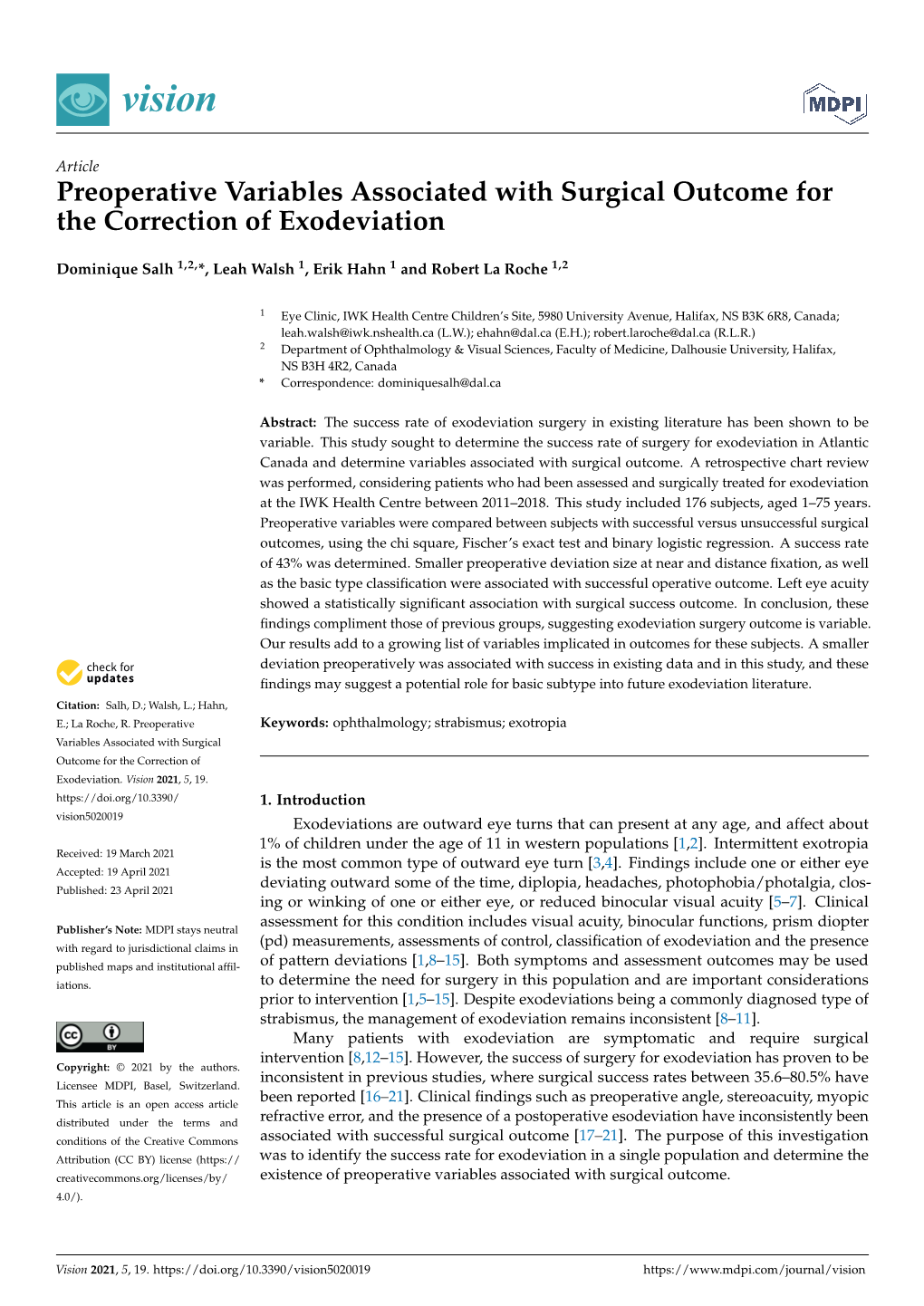 Preoperative Variables Associated with Surgical Outcome for the Correction of Exodeviation