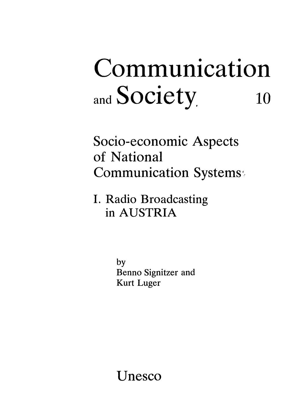 Socio-Economic Aspects of National Communication Systems, 1